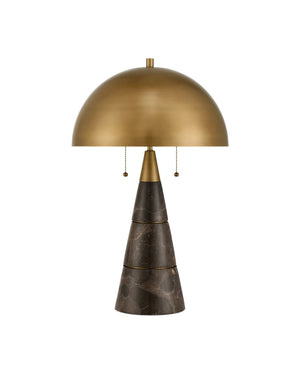 Currey & Company Edith Marble Column Desk Lamp with Antique Brass Dome for Mid-Century Home Offices 6000-1065