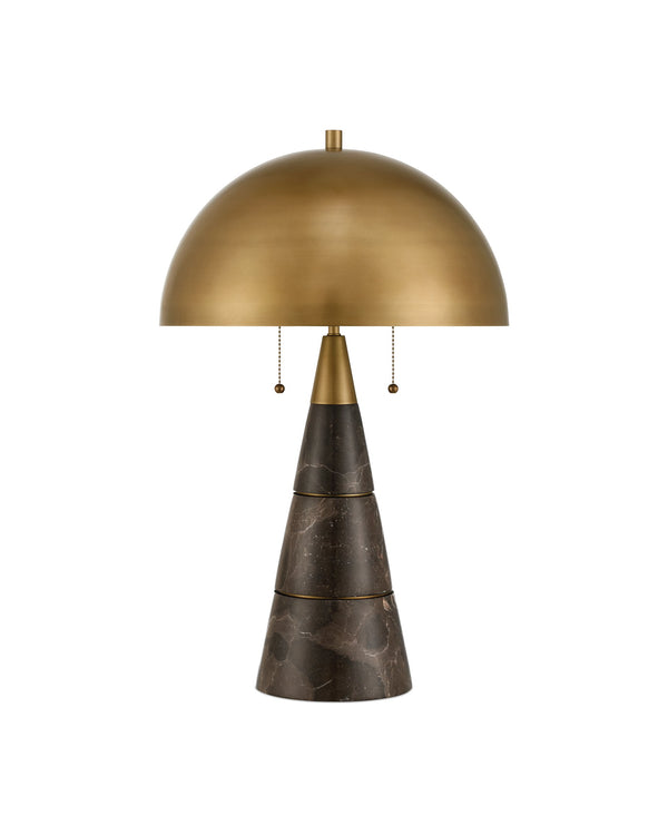 Currey & Company Edith Marble Column Desk Lamp with Antique Brass Dome for Mid-Century Home Offices 6000-1065