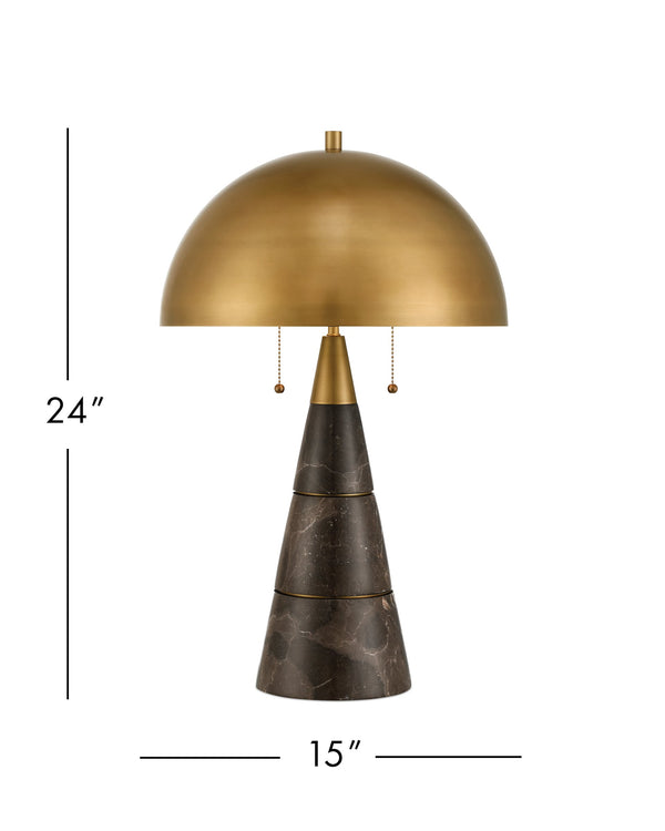 Currey & Company Edith Marble Column Desk Lamp with Antique Brass Dome for Mid-Century Home Offices 6000-1065
