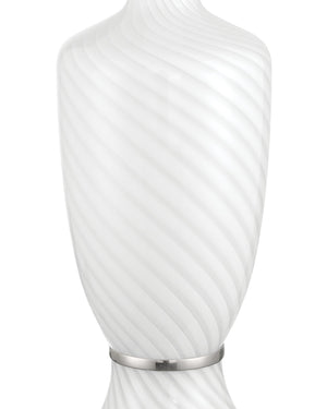 Currey & Company Classico Murano Inspired Hand Blown Glass Table Lamp with White Linen Empire Shade White / Clear / Polished Nickel 6000-1066