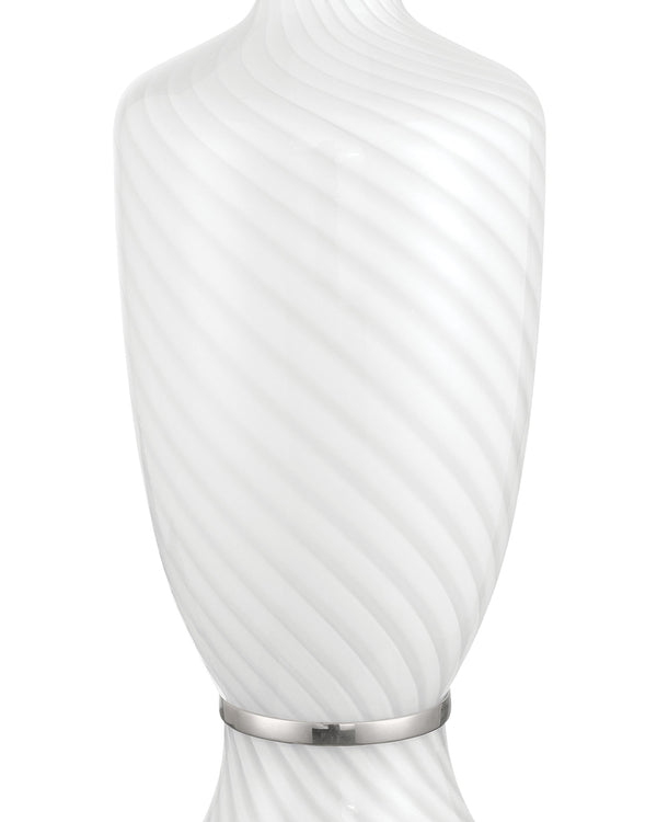 Currey & Company Classico Murano Inspired Hand Blown Glass Table Lamp with White Linen Empire Shade White / Clear / Polished Nickel 6000-1066