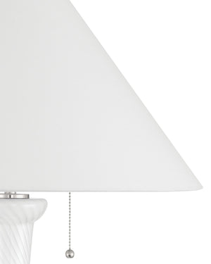 Currey & Company Classico Murano Inspired Hand Blown Glass Table Lamp with White Linen Empire Shade White / Clear / Polished Nickel 6000-1066