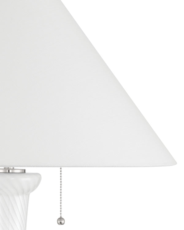 Currey & Company Classico Murano Inspired Hand Blown Glass Table Lamp with White Linen Empire Shade White / Clear / Polished Nickel 6000-1066