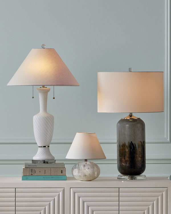 Currey & Company Classico Murano Inspired Hand Blown Glass Table Lamp with White Linen Empire Shade White / Clear / Polished Nickel 6000-1066