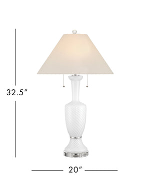 Currey & Company Classico Murano Inspired Hand Blown Glass Table Lamp with White Linen Empire Shade White / Clear / Polished Nickel 6000-1066