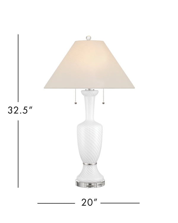 Currey & Company Classico Murano Inspired Hand Blown Glass Table Lamp with White Linen Empire Shade White / Clear / Polished Nickel 6000-1066