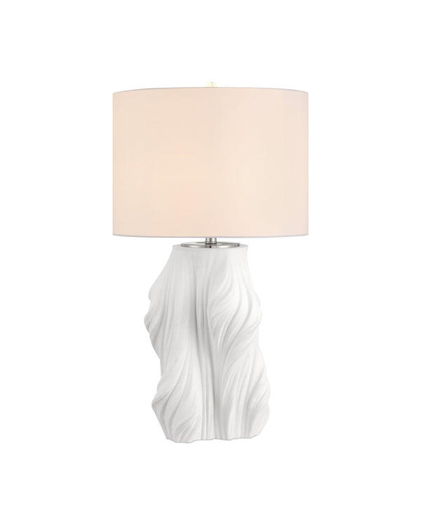 Currey & Company Watershed Sculptural Porcelain Table Lamp with Flowing Ridged Base and White Shade 6000-1067