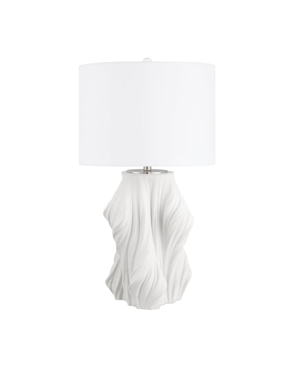 Currey & Company Watershed Sculptural Porcelain Table Lamp with Flowing Ridged Base and White Shade 6000-1067