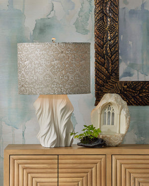 Currey & Company Watershed Sculptural Porcelain Table Lamp with Flowing Ridged Base and White Shade 6000-1067