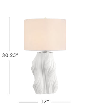 Currey & Company Watershed Sculptural Porcelain Table Lamp with Flowing Ridged Base and White Shade 6000-1067