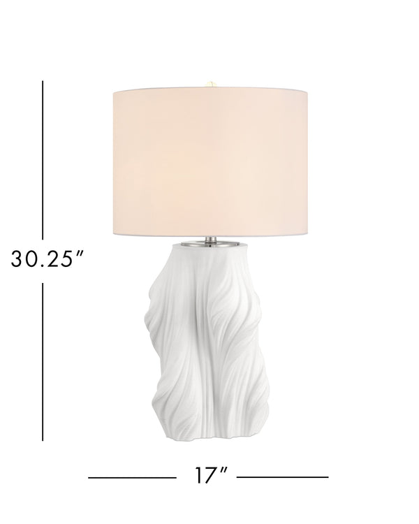 Currey & Company Watershed Sculptural Porcelain Table Lamp with Flowing Ridged Base and White Shade 6000-1067