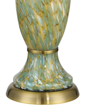 Currey & Company Classico Murano Inspired Hand Blown Glass Table Lamp with White Linen Empire Shade Green / Beige / Antique Brass 6000-1069