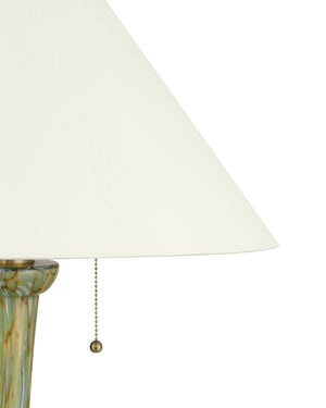 Currey & Company Classico Murano Inspired Hand Blown Glass Table Lamp with White Linen Empire Shade Green / Beige / Antique Brass 6000-1069