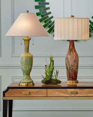 Currey & Company Classico Murano Inspired Hand Blown Glass Table Lamp with White Linen Empire Shade Green / Beige / Antique Brass 6000-1069