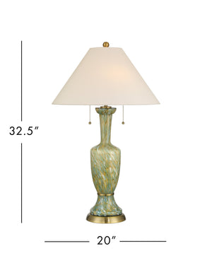 Currey & Company Classico Murano Inspired Hand Blown Glass Table Lamp with White Linen Empire Shade Green / Beige / Antique Brass 6000-1069
