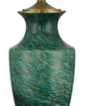 Currey & Company Claude Grecian Urn Green Glass Table Lamp with Linen Shade for Eclectic Interiors 6000-1070