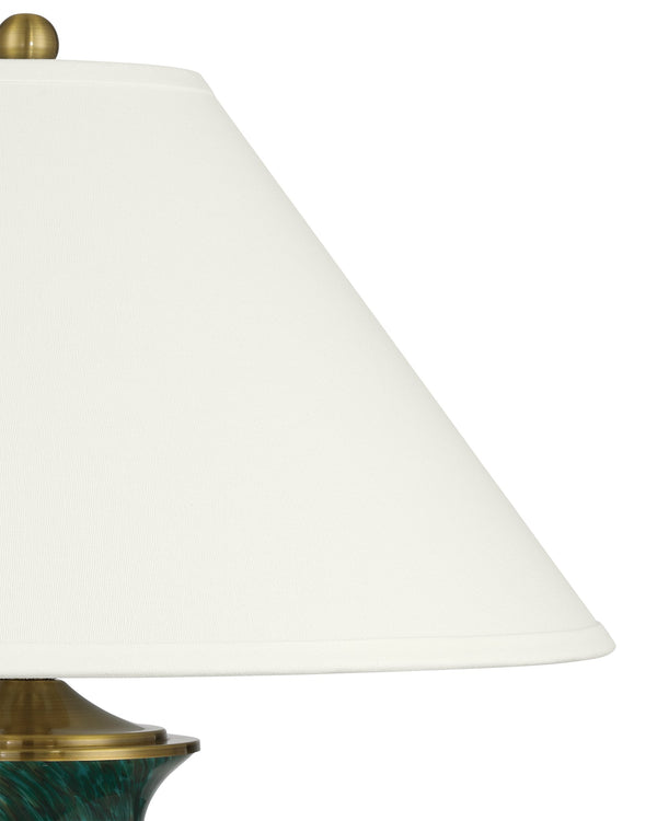 Currey & Company Claude Grecian Urn Green Glass Table Lamp with Linen Shade for Eclectic Interiors 6000-1070