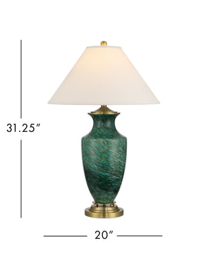 Currey & Company Claude Grecian Urn Green Glass Table Lamp with Linen Shade for Eclectic Interiors 6000-1070