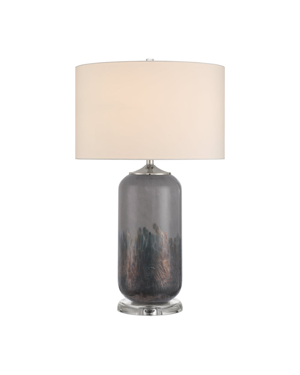 Currey & Company Lewes Hand-Glazed Gray Glass Table Lamp with Iridescent Accents and Drum Shade 6000-1071