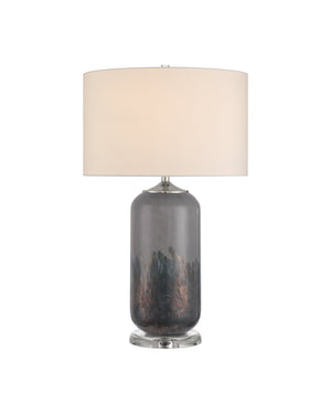 Currey & Company Lewes Hand-Glazed Gray Glass Table Lamp with Iridescent Accents and Drum Shade 6000-1071