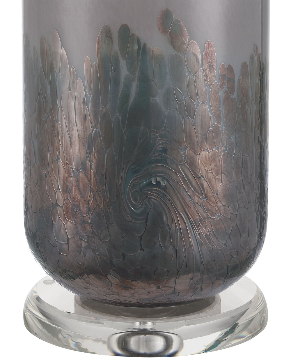 Currey & Company Lewes Hand-Glazed Gray Glass Table Lamp with Iridescent Accents and Drum Shade 6000-1071