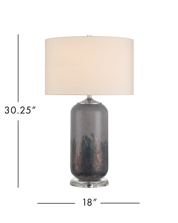 Currey & Company Lewes Hand-Glazed Gray Glass Table Lamp with Iridescent Accents and Drum Shade 6000-1071