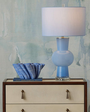 Currey & Company Duende Handcrafted Pale Blue Glass Sculptural Table Lamp for Coastal Living Spaces 6000-1072