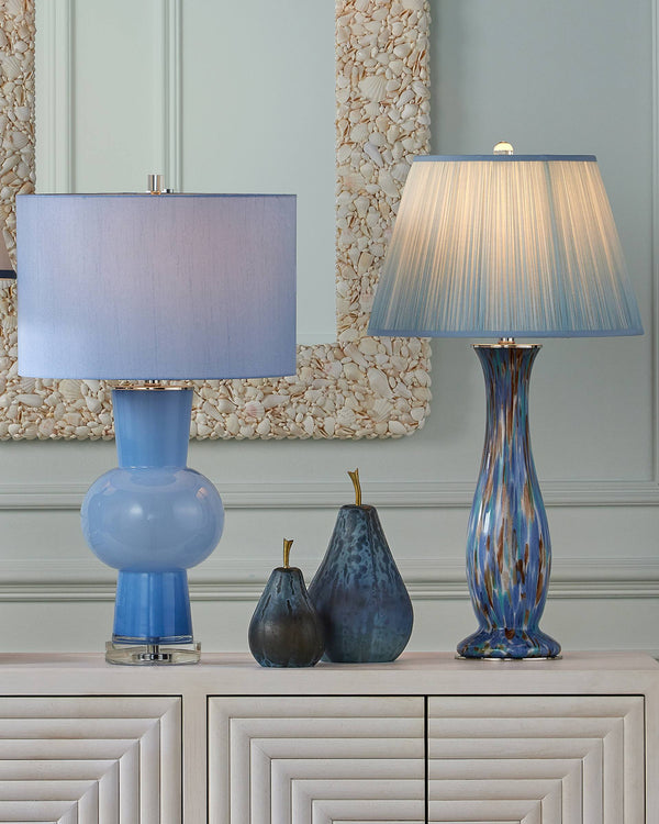 Currey & Company Duende Handcrafted Pale Blue Glass Sculptural Table Lamp for Coastal Living Spaces 6000-1072