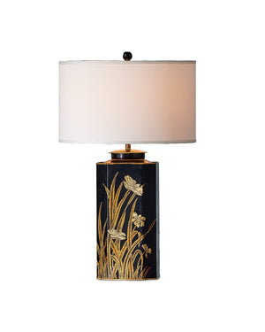 Currey & Company Glasshouse Tole Trophy Base Table Lamp Hand Painted Floral Gold Black Empire Shade 6000-1075