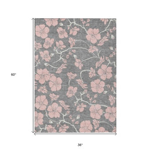 Homeroots 3' Black And Gold Floral Washable Area Rug For Indoor And Outdoor Use – Durable And Stylish Design 3' X 5' Polyester 600000