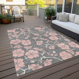 Homeroots 3' Black And Gold Floral Washable Area Rug For Indoor And Outdoor Use – Durable And Stylish Design 3' X 5' Polyester 600000