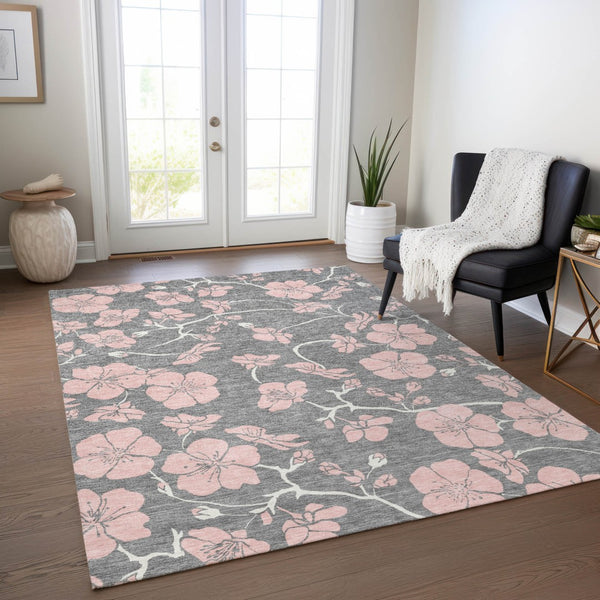 Homeroots 3' Black And Gold Floral Washable Area Rug For Indoor And Outdoor Use – Durable And Stylish Design 3' X 5' Polyester 600000