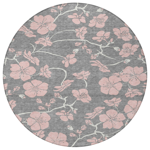 Homeroots 3' Black And Gold Floral Washable Area Rug For Indoor And Outdoor Use – Durable And Stylish Design 8' Round Polyester 600002