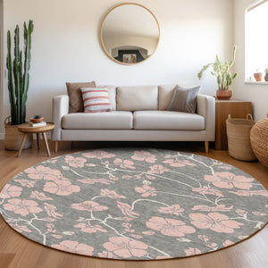 Homeroots 3' Black And Gold Floral Washable Area Rug For Indoor And Outdoor Use – Durable And Stylish Design 8' Round Polyester 600002