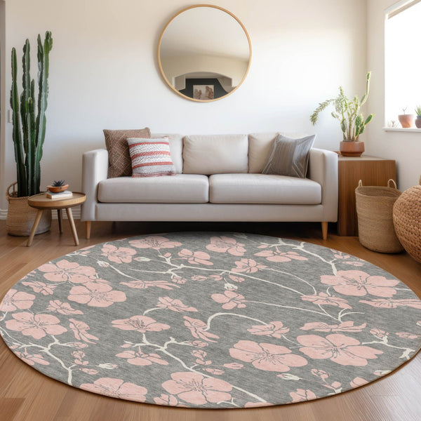Homeroots 3' Black And Gold Floral Washable Area Rug For Indoor And Outdoor Use – Durable And Stylish Design 8' Round Polyester 600002