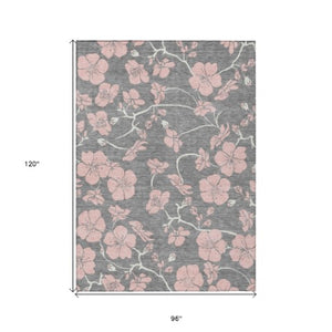 Homeroots 3' Black And Gold Floral Washable Area Rug For Indoor And Outdoor Use – Durable And Stylish Design 8' X 10' Polyester 600003