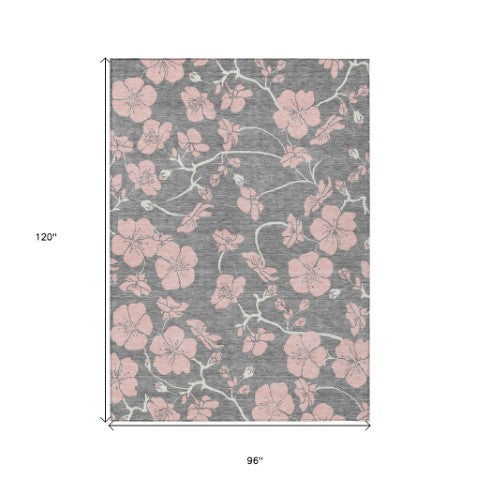 Homeroots 3' Black And Gold Floral Washable Area Rug For Indoor And Outdoor Use – Durable And Stylish Design 8' X 10' Polyester 600003