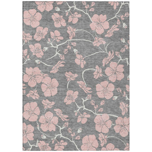 HomeRoots 9' X 12' Floral Washable Area Rug in Gray, Pink & Ivory – Durable, Stylish for Indoor/Outdoor Use 600004