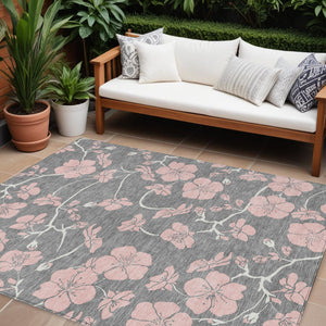 Homeroots 3' Black And Gold Floral Washable Area Rug For Indoor And Outdoor Use – Durable And Stylish Design 10' X 14' Polyester 600005