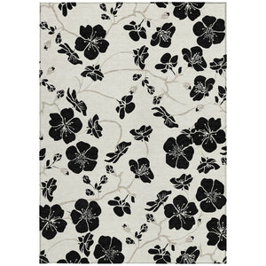 Homeroots 3' Black And Gold Floral Washable Area Rug For Indoor And Outdoor Use – Durable And Stylish Design 5' X 8' Polyester 600007