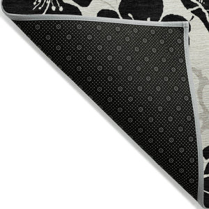 Homeroots 3' Black And Gold Floral Washable Area Rug For Indoor And Outdoor Use – Durable And Stylish Design 5' X 8' Polyester 600007