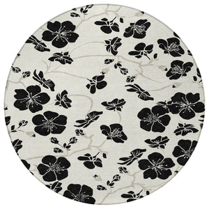Homeroots 3' Black And Gold Floral Washable Area Rug For Indoor And Outdoor Use – Durable And Stylish Design 8' Round Polyester 600008