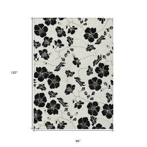 Homeroots 3' Black And Gold Floral Washable Area Rug For Indoor And Outdoor Use – Durable And Stylish Design 8' X 10' Polyester 600009