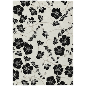 HomeRoots 9' X 12' Elegant Ivory & Black Floral Area Rug – Durable, Machine Washable for Indoor/Outdoor Use! 600010