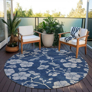 Homeroots 3' Black And Gold Floral Washable Area Rug For Indoor And Outdoor Use – Durable And Stylish Design 8' Round Polyester 600026