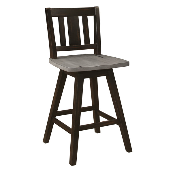 English Elm Counter Height Chairs Set Of 2 - Black Gray 360° Swivel Rustic Rubberwood Dining Furniture B011P194907