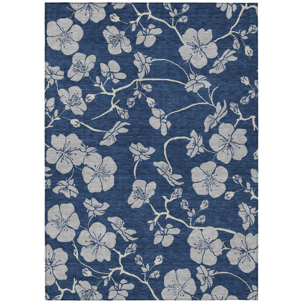 HomeRoots 5' Elegant Navy Blue and Gray Floral Area Rug for Indoor and Outdoor Spaces - Washable, Durable Design 8' X 10' 600027