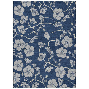 HomeRoots 5' Elegant Navy Blue and Gray Floral Area Rug for Indoor and Outdoor Spaces - Washable, Durable Design 10' X 14' 600029