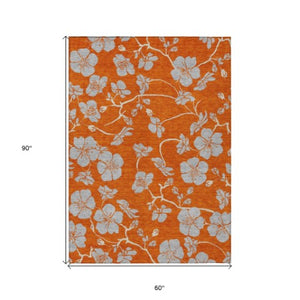 Homeroots 3' Black And Gold Floral Washable Area Rug For Indoor And Outdoor Use – Durable And Stylish Design 5' X 8' Polyester 600031