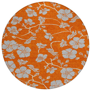 HomeRoots 5' Vibrant Orange and Gray Floral Indoor Outdoor Area Rug - Durable, Washable, Stylish Home Décor 8' Round 600032